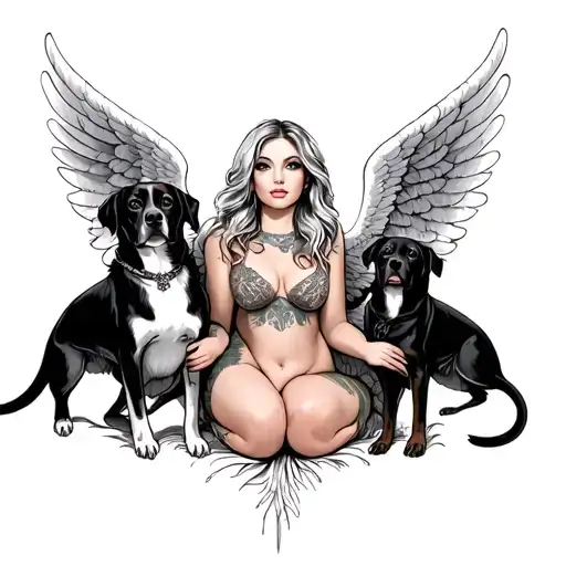 Sexy Angel With Dogs