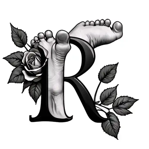 Borrowing Baby Foot With A Rose And The Letter R