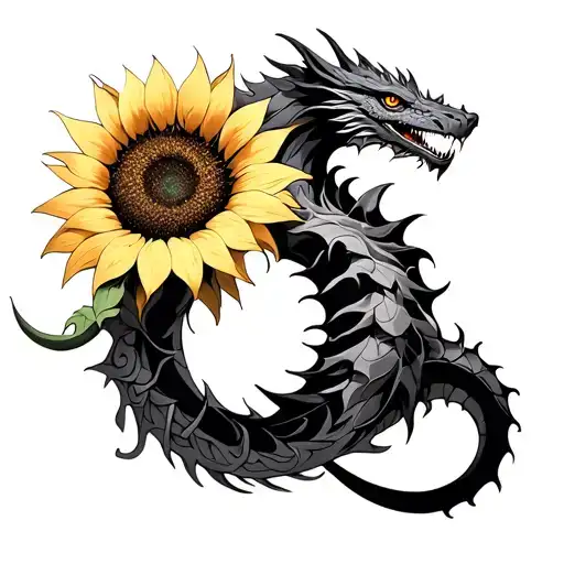 Sunflower And Ouroboros Dragon