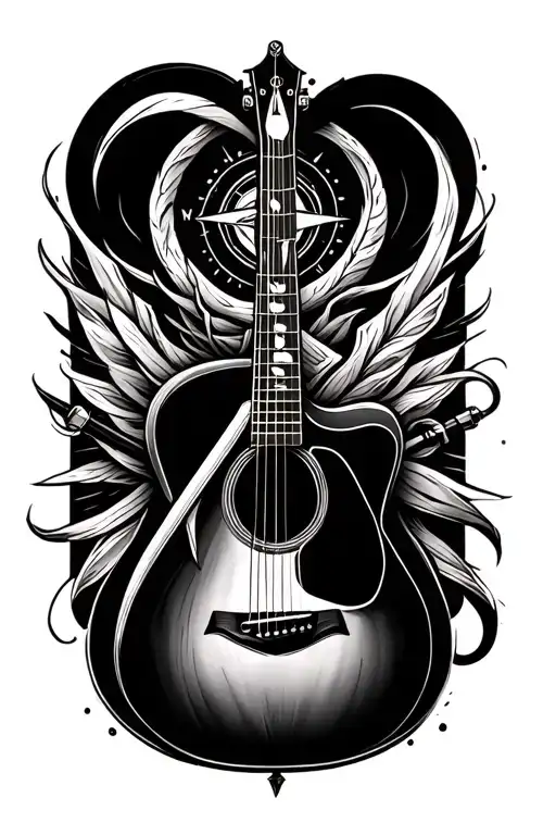 Acoustic Guitar With Compass Intertwined