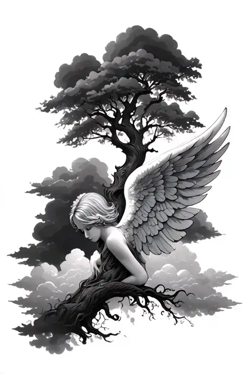 Tree Clouds And Angel Wings