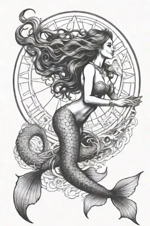 A Mystical Mermaid Casting A Spell Under A Full Moon