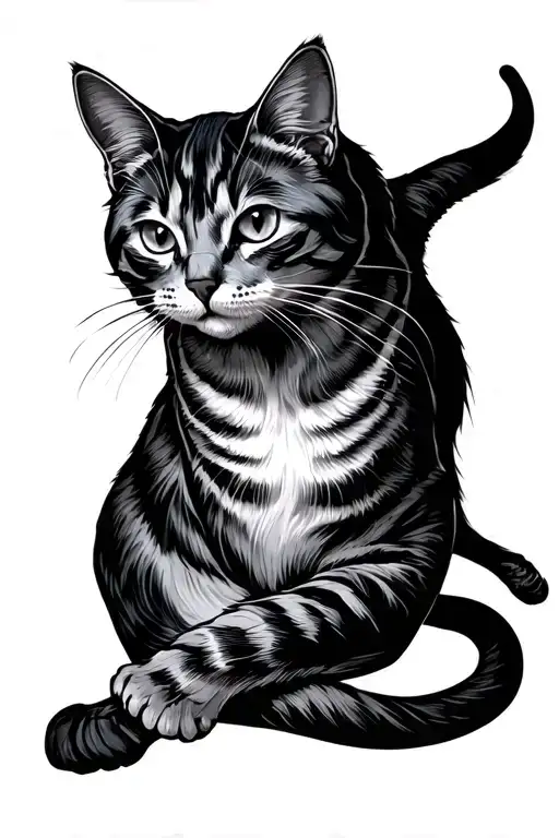 The Skinny Cat Stretches Out And Wraps His Leg From Top To Bottom