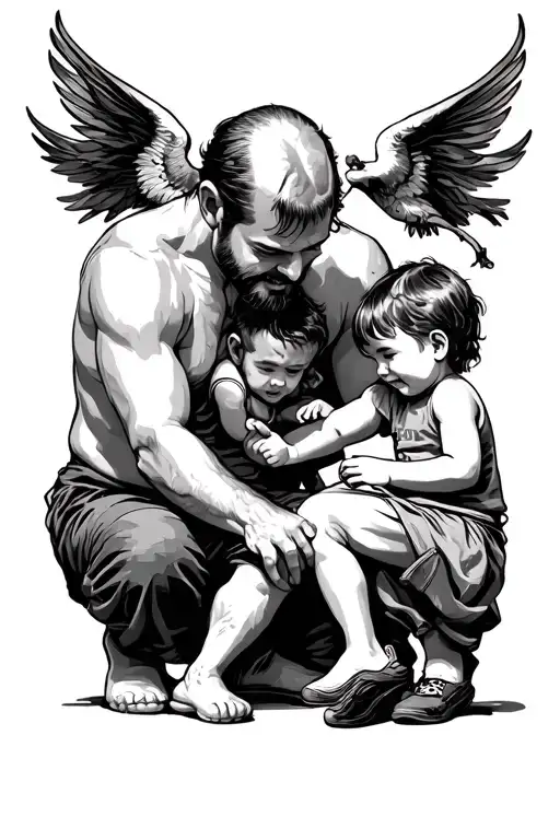 Father And Kids Playing