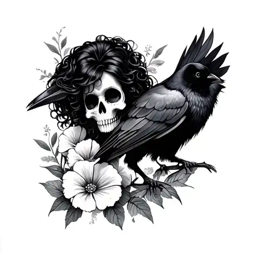 Catrina With A Raven And Marigolds Morning Glory's Cosmos