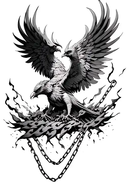 Phoenix Rising From Ashes Breaking Free Of Chains