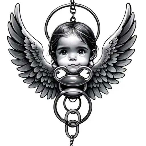 Wings And A Baby Pacifier Hanging