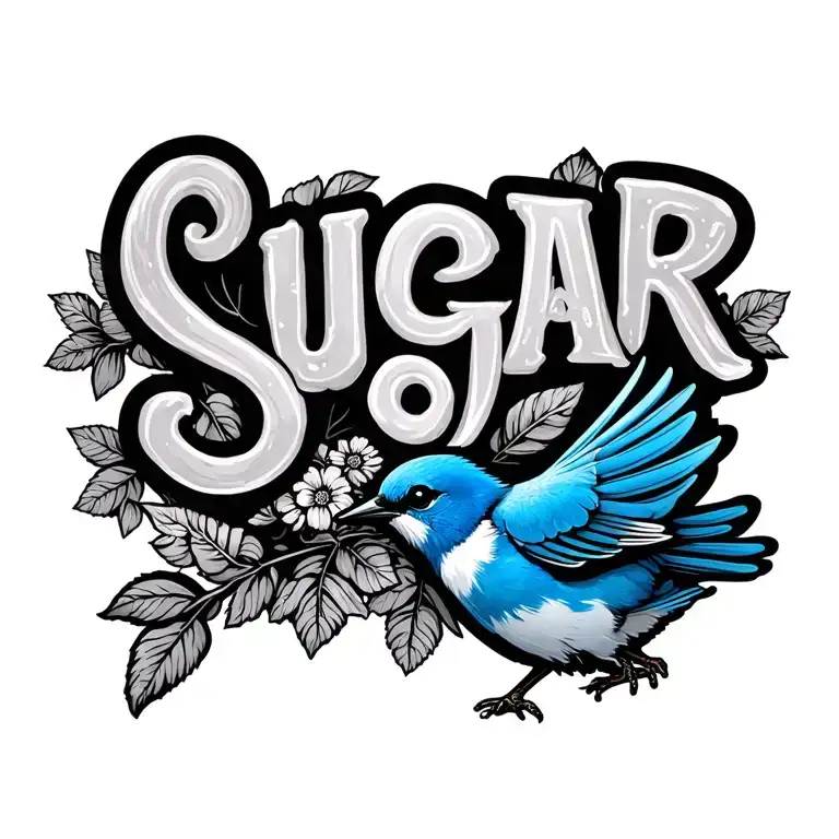 The Name Sugar Written With A Bluebird At The End