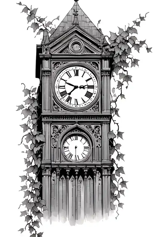 Clock Tower With Ivy Vines