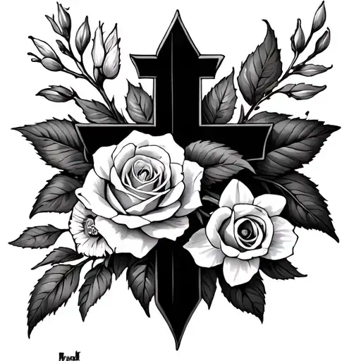 Cross With Rose And Narcissus Around It