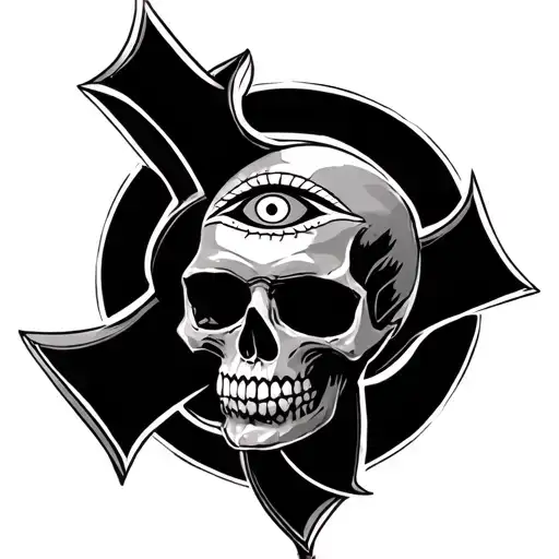 Cross With A Skull With A Third Eye On Forehead