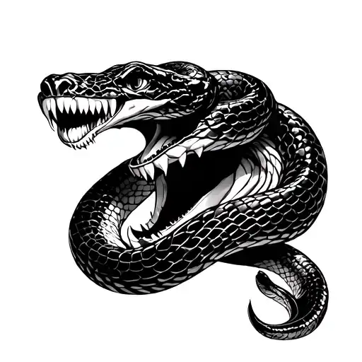 Black Snake Tattoo With Open Mouth On Clavicle And Arm