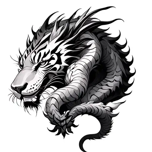 Two Dragon Wrapped With Tiger