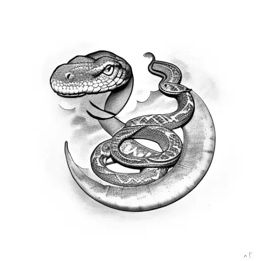 Crescent Moon With A Snake