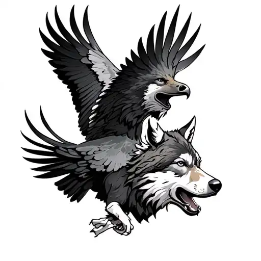 Wolf And Eagle Soaring