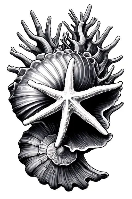 Central Starfish And Conch Shaped Shell