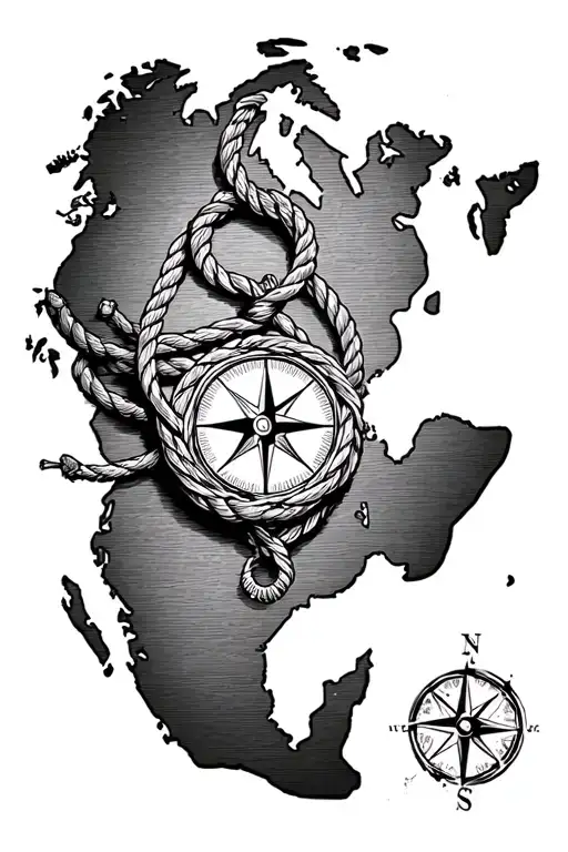 Arm Tattoo Of Compass And Nautical Rope Over A Map Of The Caribbean