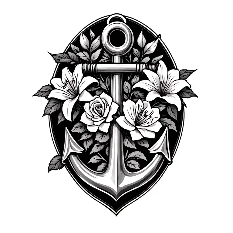 Anchor With Roses And Lilies Blooming