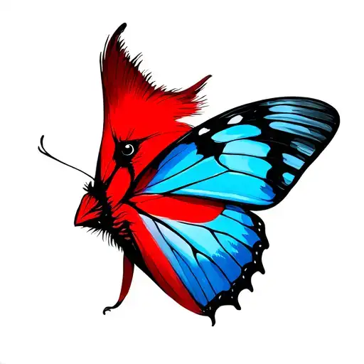 Cardinal And Blue Butterfly