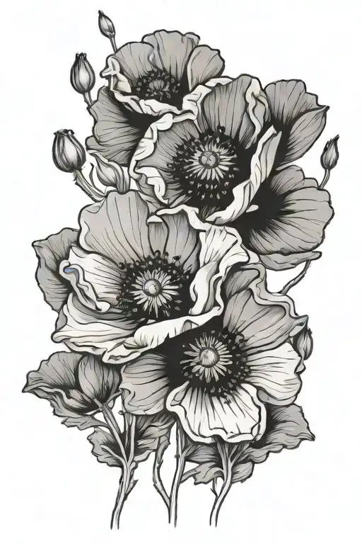 Black And Poppies Blooming Flowers