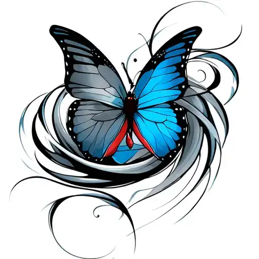 Cardinal Swirling Around Blue Butterfly