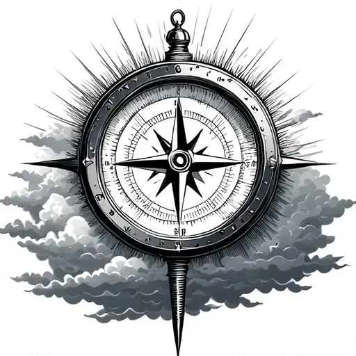 Compass In Clouds With Sun Beam Cutting