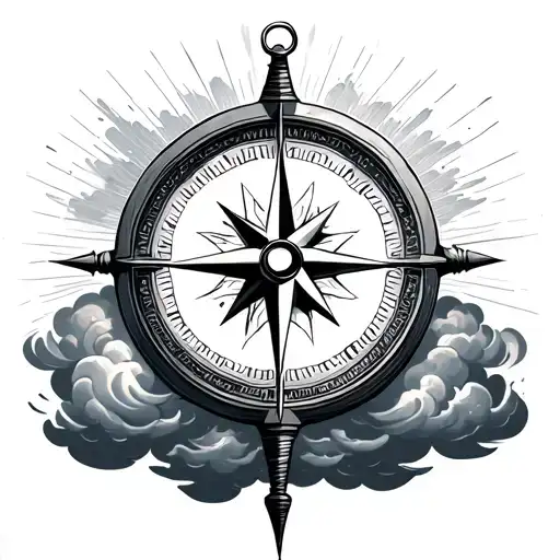 Compass In Clouds With Sun Beam Cutting