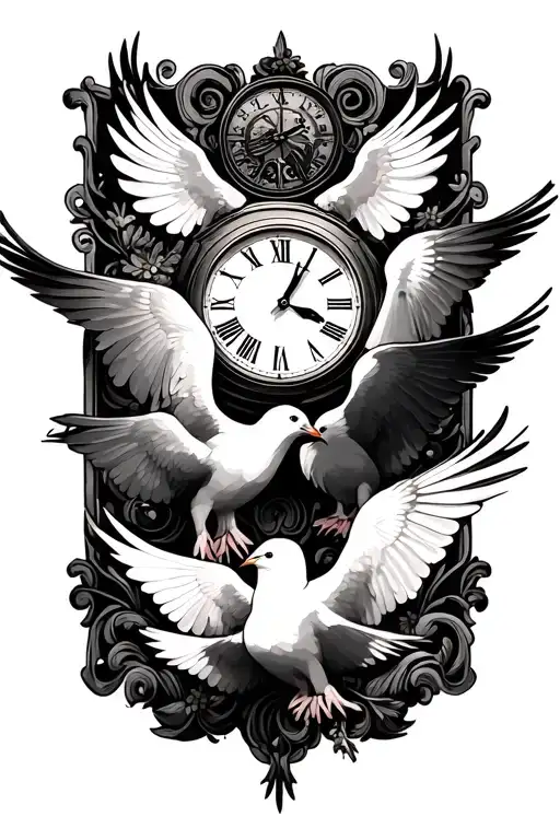 Pointseta With Clock Above And Doves Surrounding