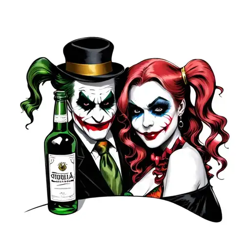 Joker And Harley Quinn W Tequila Bottle