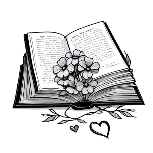 Minimalist Open Book With Small Flowers And Tiny Heart Surrounded