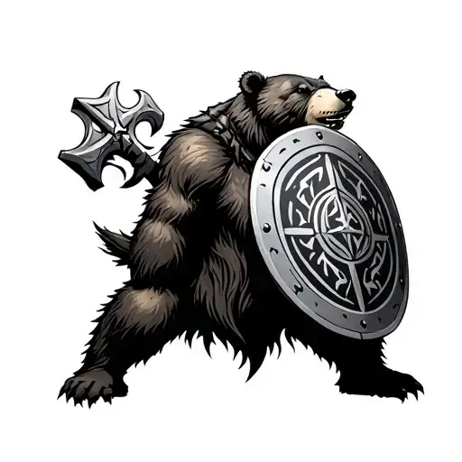 Runic Bear With Shield And Mace