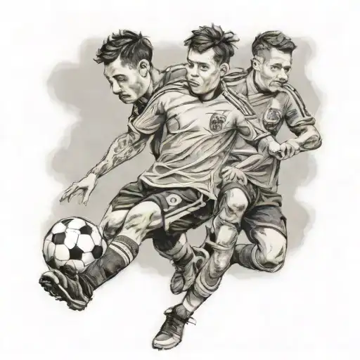 An Intricate Black And Grey Portrait Of Riccardo And Alessio Playing Football Together