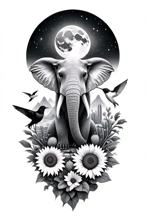 Moon Elephant Otter Hummingbird Blackbird Mountains Cactus Ocean Sunflower Rock