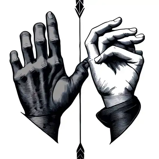 Two Inverse Hands With An Arrow In The Middle