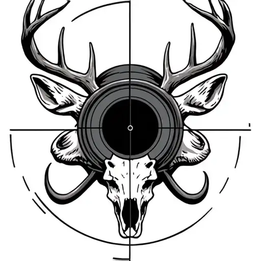 12 Point Deer Skull In The Crosshair Of A Rifle Scope