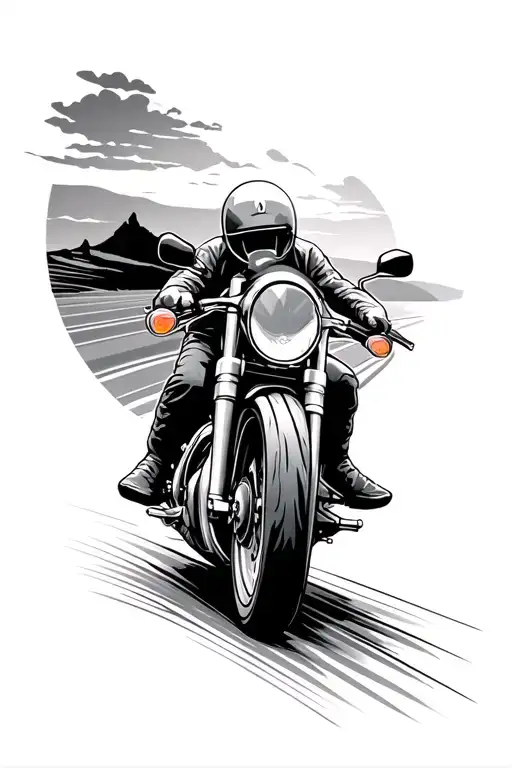 Motorcycle With Highway Sunset Background