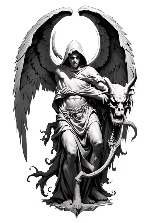 Hooded Arch Angel Defeating A Demon