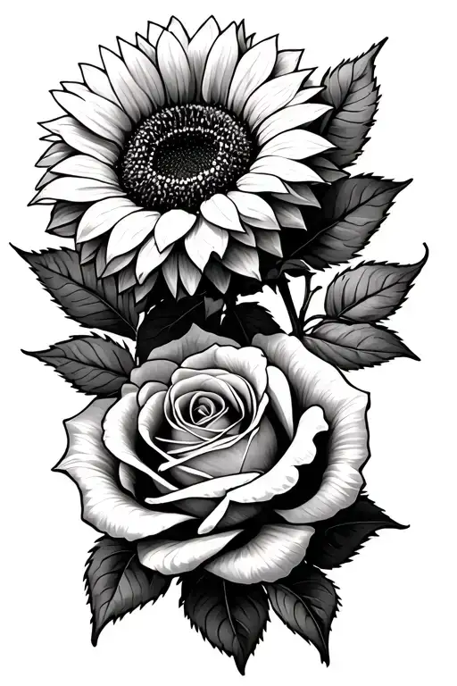 Sunflower And Rose Intertwined