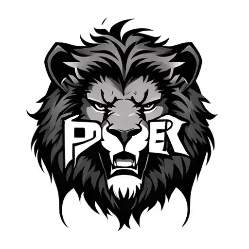 Black Lion With The Word Power Across The Canvas Of His Face
