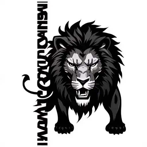 Black Lion With The Word Power Across The Canvas Of His Face