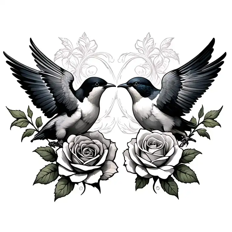 Chest Tattoo Two Swallows And Irish Rose