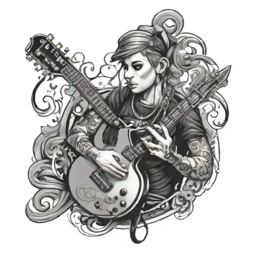 Incorporating Rock Band Symbols Into A Black And Grey Portrait Of A Cake Artist