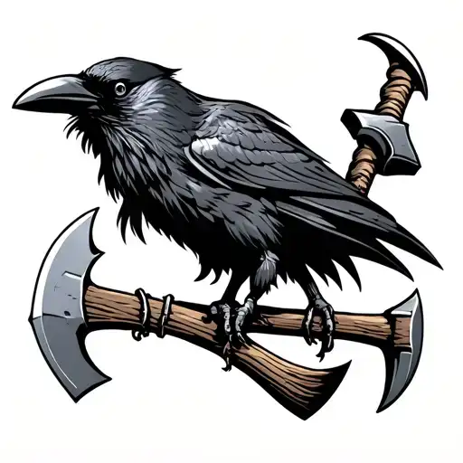 Crow Holding An Axe And Hammer