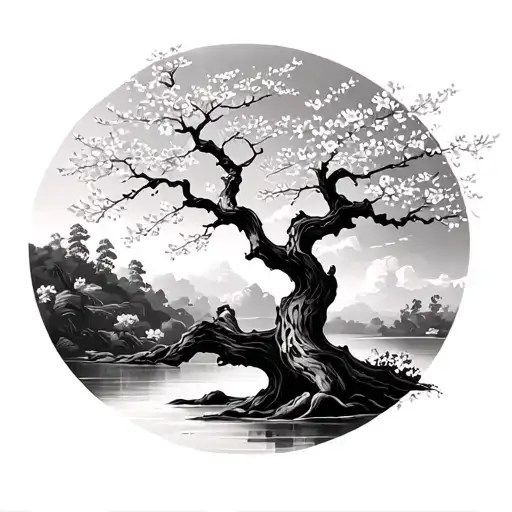 Landscape Cherry Blossom Tree Intertwined