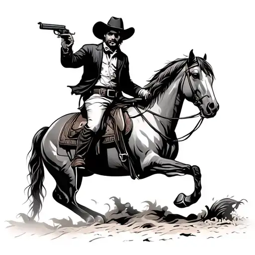 Cowboy Ridding A Horse With A Gun And Smoking A Cigar