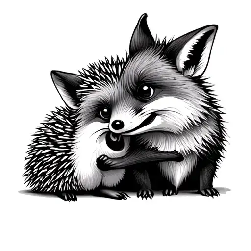 Fox And Hedgehog Playing