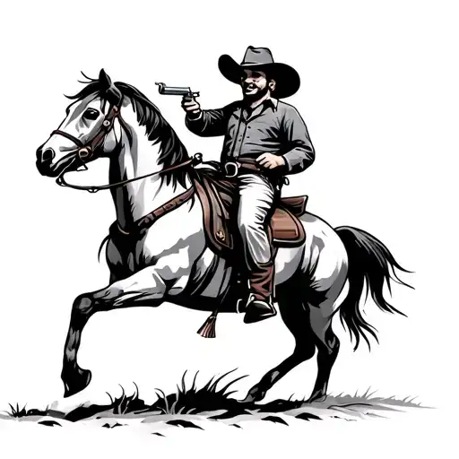 Cowboy Ridding A Horse With A Revolver And Smoking A Cigar
