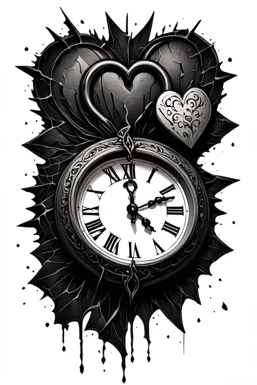 Broken Clock With Heart Shaped Lock