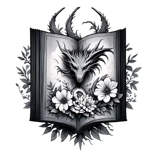 Book With Flowers And Magic And Dragons