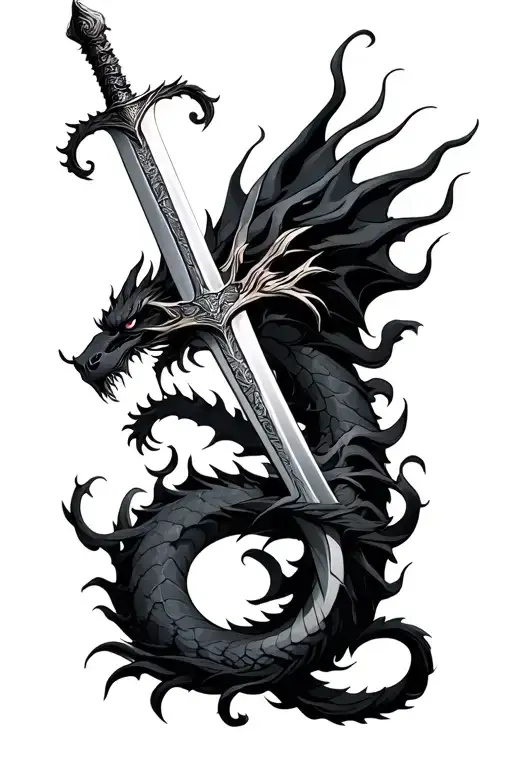 Sword Down Spine With Passion As The Hilt Wrapped In A Dragon